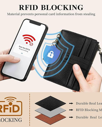 Blucoay Leather Wallet Women,RFID Blocking Small Wallet for Women Compact Card Holder Bifold Tassel Wallet Coin Purse With ID Window lzblack