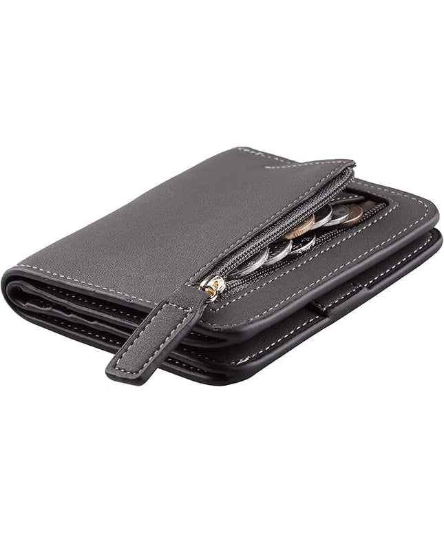 Toughergun Women’s Small Slim Leather Wallet with RFID Protection, Compact Bifold Mini Purse with Clear ID Window