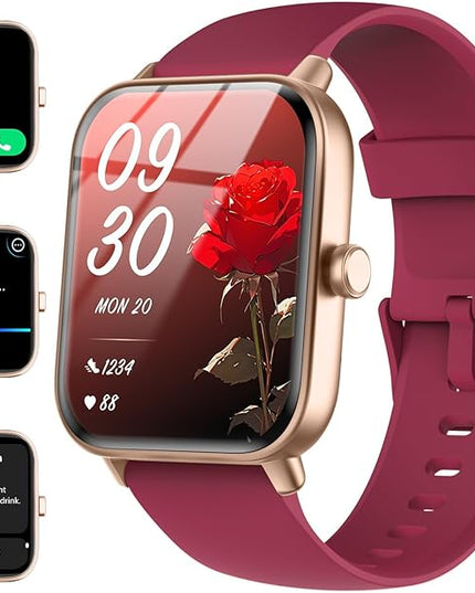Smart Watches for Women/Men, Smart Watch for Android Phones and iPhone Compatible, Alexa Built-in, 1.8" Fitness Watches for Women, IP68 Waterproof/Bluetooth Call, Heart Rate/Sleep Monitor, Red