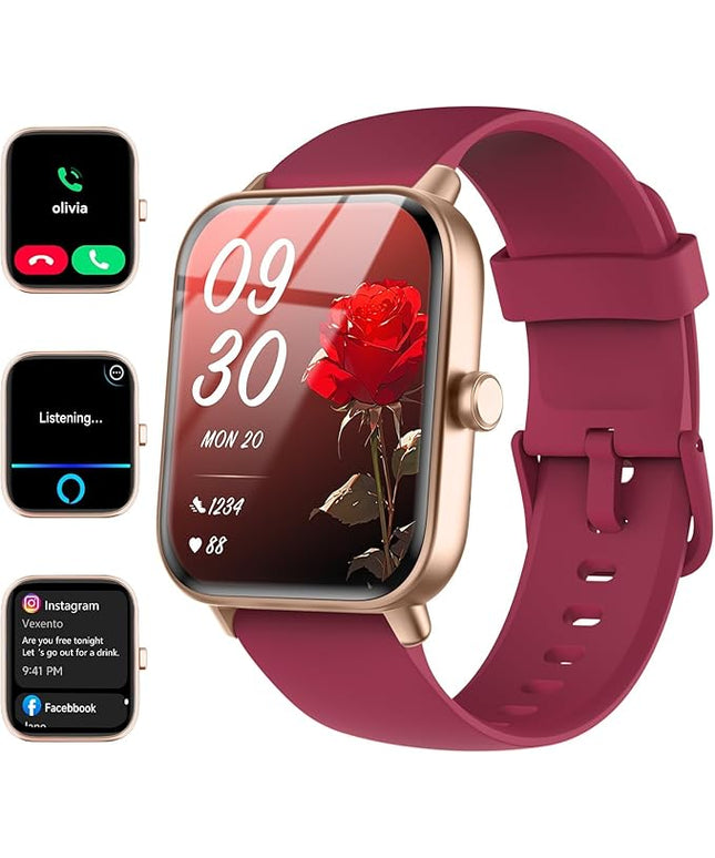 Smart Watches for Women/Men, Smart Watch for Android Phones and iPhone Compatible, Alexa Built-in, 1.8" Fitness Watches for Women, IP68 Waterproof/Bluetooth Call, Heart Rate/Sleep Monitor, Red