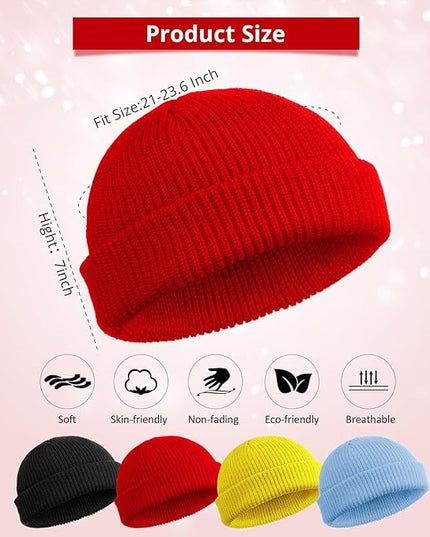 SATINIOR 4 Pieces Trawler Beanie Watch Hat Roll up Edge Skullcap Fisherman Beanie Unisex