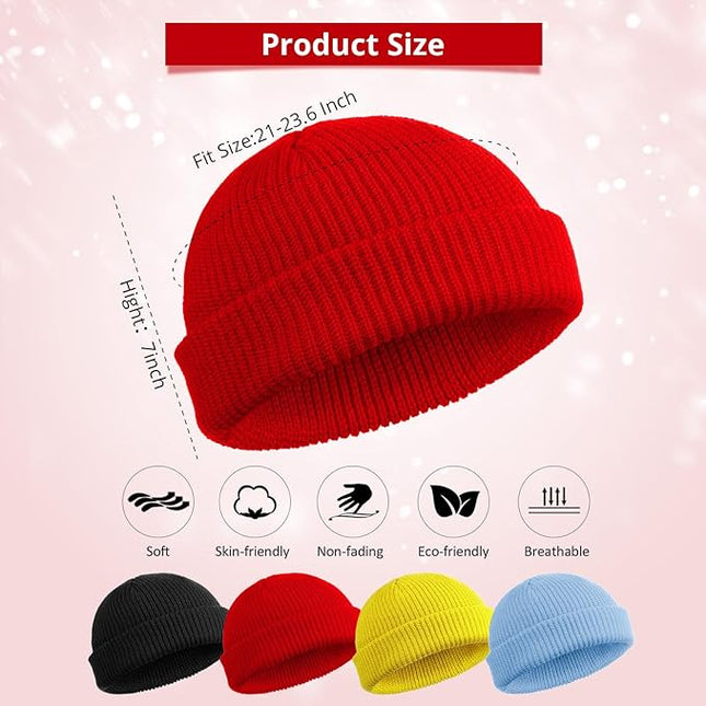SATINIOR 4 Pieces Trawler Beanie Watch Hat Roll up Edge Skullcap Fisherman Beanie Unisex