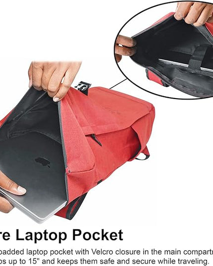 Rockville RPAK BURNED RED Backpack Bag, Padded 15" Laptop Pocket, Durable Nylon, Adjustable Straps, Hidden Zippered Compartment, Ideal for Daily Use and Gear Transport