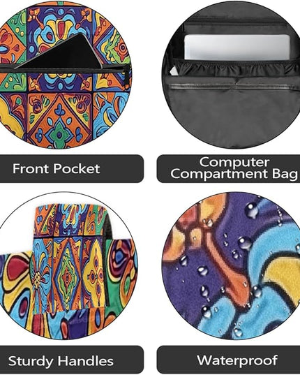 Large Backpack with 15.6 Inch Laptop Compartment, Ethnic Mexican Floral Adult Backpack for Work, Travel & School College Boys Girls