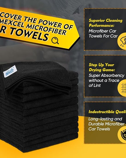 HOMEXCEL Black Microfiber Cleaning Cloth 12 Pack, 12.5 x 12.5 inch Microfiber Towels for Cars, Ultra Absorbent Car Washing Cloth, Lint Free Streak Free Cleaning Rags for Car, Kitchen, and Window