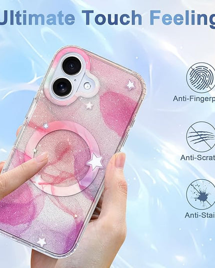 Cute Case for iPhone 17 Case for Women Girls [Compatible with Magsafe] Aesthetic Girly Trendy Glitter Sparkly Bling Magnetic Protective Phone Cover, Pink