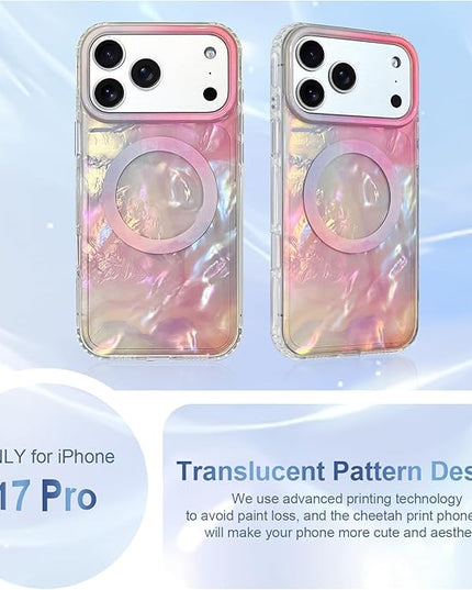 Cute Case for iPhone 17 Pro Case for Women Girls [Compatible with Magsafe] with Translucent Pearl Pattern Design, Aesthetic Girly Magnetic Protective Phone Cover, Pink