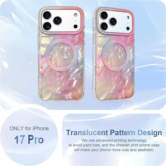 Cute Case for iPhone 17 Pro Case for Women Girls [Compatible with Magsafe] with Translucent Pearl Pattern Design, Aesthetic Girly Magnetic Protective Phone Cover, Pink