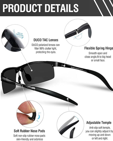 DUCO Mens Sports Polarized Sunglasses UV Protection Sunglasses for Men 8177s