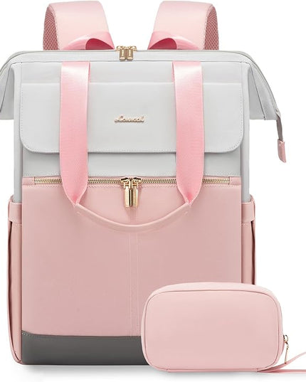 LOVEVOOK 17.3 Inch Laptop Backpack for Women, Large Capacity Travel Backpack with Organizer Bag, Waterproof Carry on Backpack Work Bag with USB Port, Teacher Nurse Backpack Purse, 2PCS, Grey-Pink