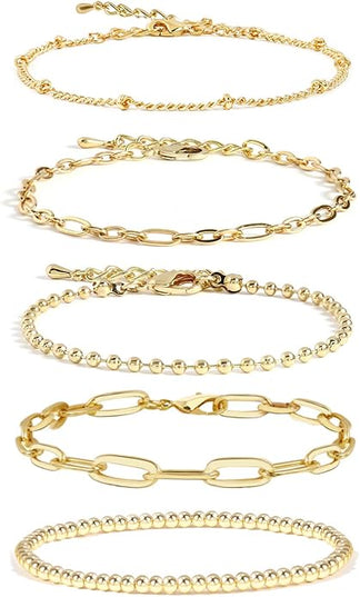 Waterproof Gold Chain Bracelet For Women Non Tarnish,14K Gold Plated Link Dainty Bracelets Stake Layered Bracelet Set Hypoallergen Gold Jewelry