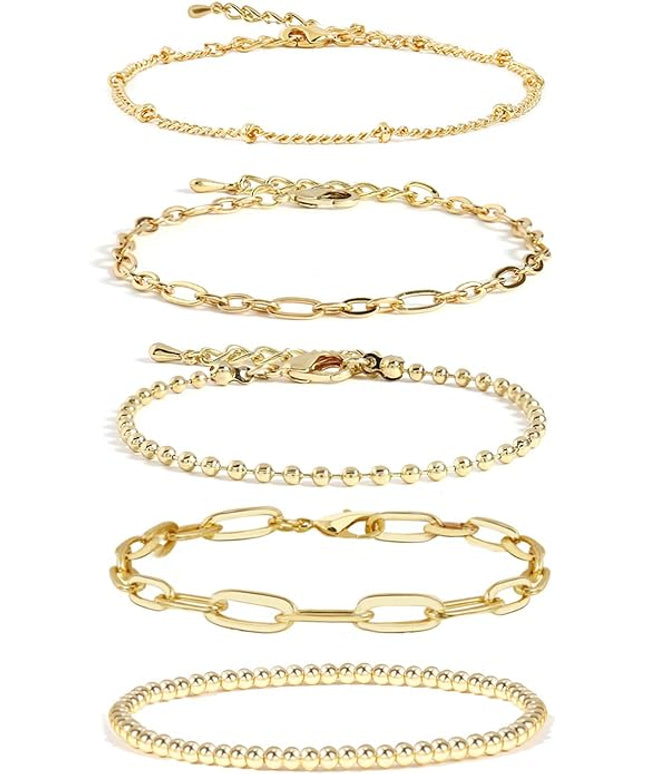 Waterproof Gold Chain Bracelet For Women Non Tarnish,14K Gold Plated Link Dainty Bracelets Stake Layered Bracelet Set Hypoallergen Gold Jewelry