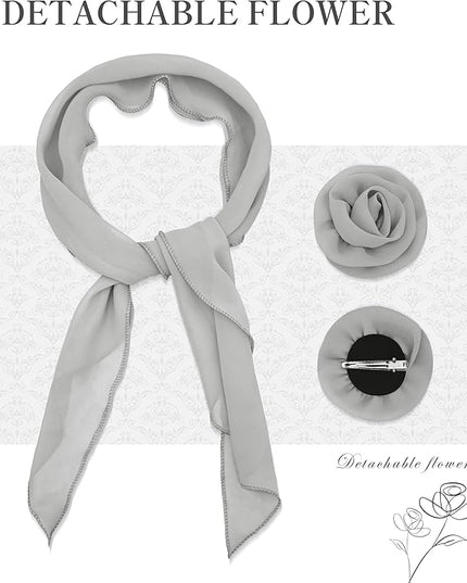 Chiffon Scarf for Women, Removable Flower Neck Scarf Light Soft Fashion Rose Scarves Versatile Headband or Hair Band