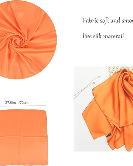 CHUNG Women's Square Satin Scarf 27.5" Bandanas Solid 50s Retro Neck Scarves Emulation Silk Handbag Hair Ribbons Necktie