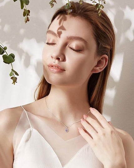 FANCIME Birthstone Necklaces for Women Fine Jewelry Sterling Silver Dainty Infinity Pendant Anniversary Birthday Christmas Gifts for Her Wife Mom Lady Daughter, Chain 16"+2" Extend