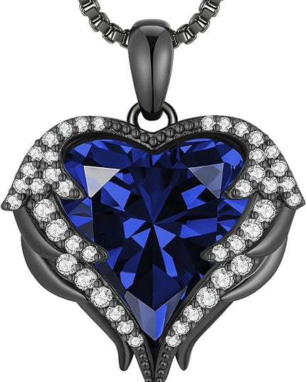 CDE Christmas Gifts for Women Angel Wings Necklace for Women with Birthstone, Love Heart Silver Tone/Gold Tone Pendant, Ideal Anniversary or Birthday Jewelry Gifts for Wife Girlfriend Her