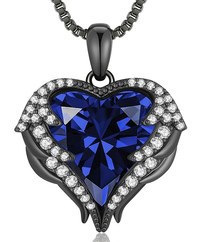 CDE Christmas Gifts for Women Angel Wings Necklace for Women with Birthstone, Love Heart Silver Tone/Gold Tone Pendant, Ideal Anniversary or Birthday Jewelry Gifts for Wife Girlfriend Her