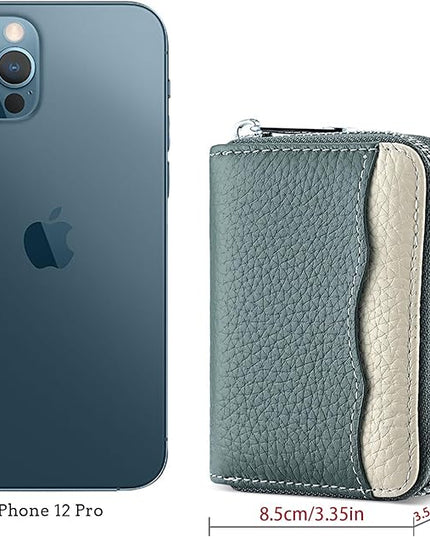 Linno RFID 20 Slots Credit Card Holder Genuine Leather Small Wallet for Women or Men with Zipper