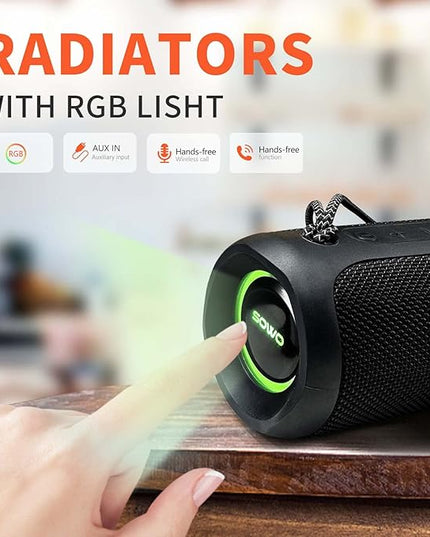 Wireless Portable Speaker,IPX7 Waterproof Bluetooth Speaker, 25W Loud Stereo Sound, Bassboom Technology, TWS Pairing, Built-in Mic, 16H Playtime with Lights for Home Outdoor - Black
