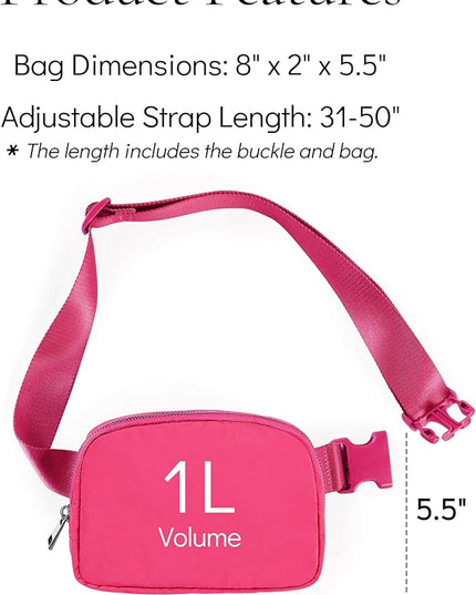 YOSHUYUKI Fanny Pack Cross Body Small Crossbody Bags for Women Men Trendy Nylon Waterproof Mini Purse Travel Running Belt Bag Lulu Dupes Bum Hip Chest Waist Pack Side Bag Must Have Hot Pink