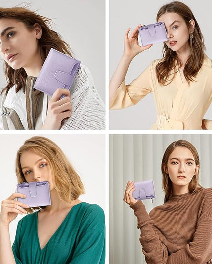 Airkit Small Wallet Women RFID Blocking Soft Leather Bifold Compact Card Holder Wallet for Women with Zipper Coin Pocket 4 ID Window