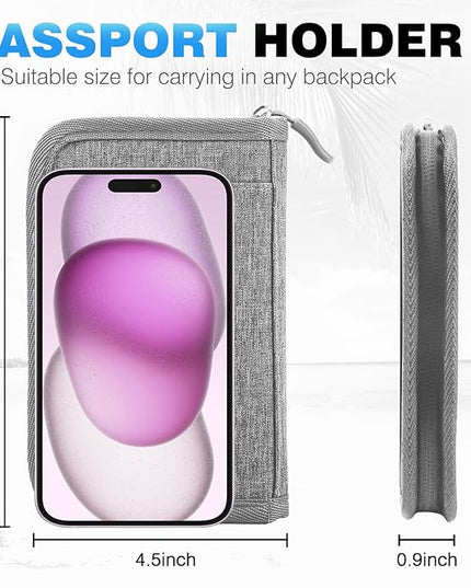 Single Passport Holder for Travel, RFID Travel Document Organizer for Women Waterproof Passport Wallet Men Portable Case for Cards, Boarding Pass, ID, Money, Tickets with Zipper