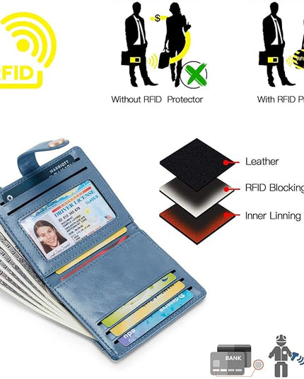 POIUGOYA Slim Wallet for Women,RFID Blocking Bifold Credit Card Holder with Zipper Coin Pocket,ID Window,Keychain