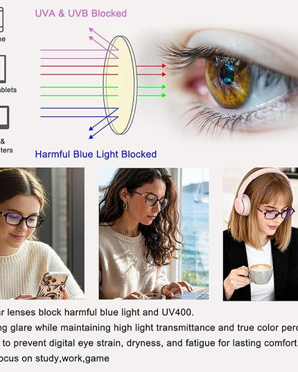 LIKSMU Blue Light Blocking Glasses for Woman Men Blue light Blocker Eyewear Trendy Rectangle Small Eyeglasses, 2pack