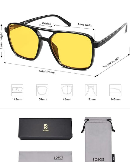 SOJOS Trendy Vintage Aviator Square Sunglasses For Womens Mens Retro 70s UV400 Women Sun Glasses SJ2327