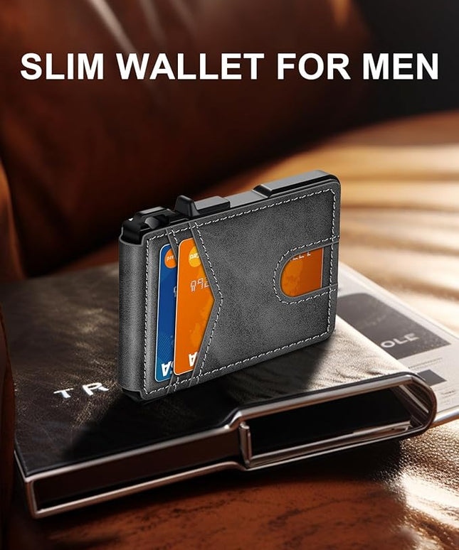 ZALVEX Wallet for Men, Mens Minimalist Wallet 9-13 Cards, Slim Compact Wallet with Money Clip & ID Window, RFID Blocking Smart Pop Up Card Wallet, Metal Aluminum Credit Card Holder Bifold Wallet