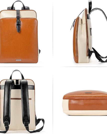 CLUCI Leather Backpack for Women, 15.6 inch Laptop Bag, Large Genuine Work Backpack Travel Back