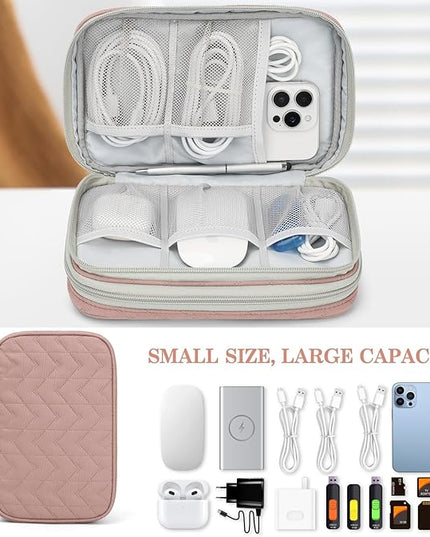 FYY Electronic Organizer, Large Travel Cable Organizer Bag Pouch Electronic Accessories Carry Case Portable Waterproof Double Layers All-in-One Storage Bag for Cable, Cord, Charger, Pattern Pink