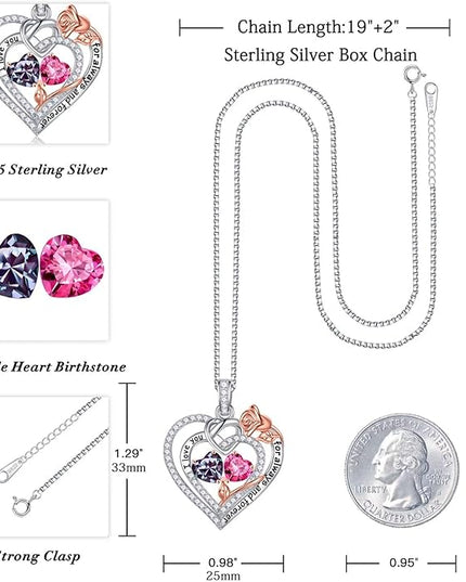 Iefil Christmas Gifts for Wife Women - 925 Sterling Silver Double Birthstone Necklace, Anniversary Birthday Gifts for Women, Jewelry Gift for Wife Girlfriend Mom Her
