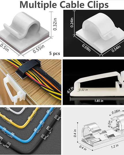 ELII 327PCS White Cable Management Kit 4 Cable Cable Sleeves, 65 Cable Clips with 13Cord Holders,20+5Roll Cable Organizer Straps,200 Fastening Cable Ties,20 Cable Zip Tie Mounts for Computer (White)
