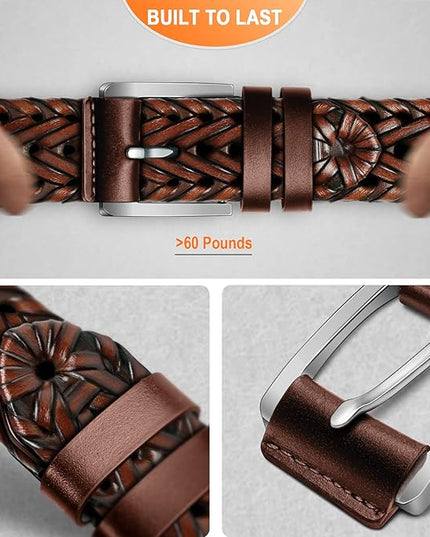 BULLIANT Mens Belts,Leather Woven Braided Belts for Gift Men Casual Jeans Golf