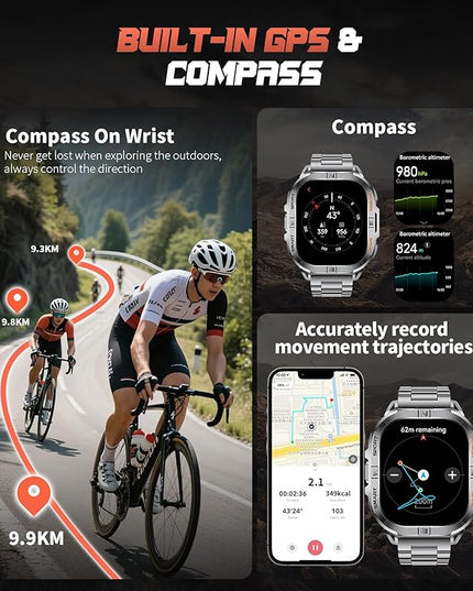 GPS Military Smart Watch for Men(Answer/Call), 2.13'' Smartwatch,60 Days Battery,6 Satellite Positioning/Compass,5 ATM Fitness Tracker with Flashlight/Heart Rate/Sleep/100+ Sport Modes for Android/iOS