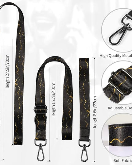 Cell Phone Lanyard, Wrist Lanyard for Keys, Adjustable Crossbody Shoulder Neck Strap with Phone Tether Tabs Universal Lanyards for ID Badges, Card Holder, Most Smartphones (Black Gold)