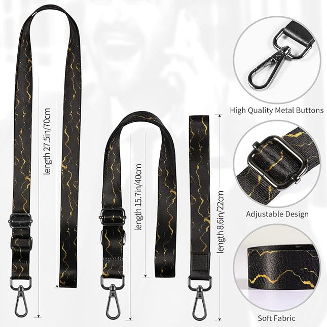 Cell Phone Lanyard, Wrist Lanyard for Keys, Adjustable Crossbody Shoulder Neck Strap with Phone Tether Tabs Universal Lanyards for ID Badges, Card Holder, Most Smartphones (Black Gold)