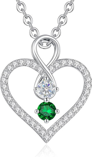 LOUISA SECRET Infinity Double Birthstone Necklace, 925 Sterling Silver Tiny Pendant Heart Necklace for Women Wife Her, Best Jewelry Gift Heart Jewelry Meaningful Gift for Valentine's Day, Christmas, Birthday Anniversary