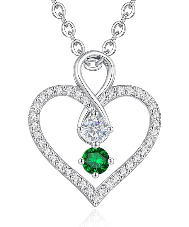 LOUISA SECRET Infinity Double Birthstone Necklace, 925 Sterling Silver Tiny Pendant Heart Necklace for Women Wife Her, Best Jewelry Gift Heart Jewelry Meaningful Gift for Valentine's Day, Christmas, Birthday Anniversary