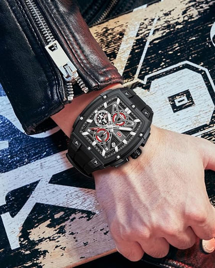 MF MINI FOCUS Men's Watch Analog Fashion Wrist Watch, Skeleton Tonneau Watch for Men with Chronograph,Ideal for Sports Enthusiasts and Daily Wear