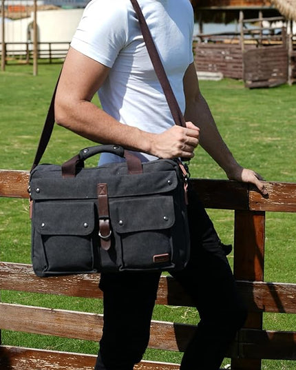 Stylish 17 inch Canvas Laptop Bag Messenger Bag Briefcase Vintage Crossbody Shoulder Bag Military Satchel for Men BC-07 | Stylish, 17 inch, Canvas, Vintage, Military