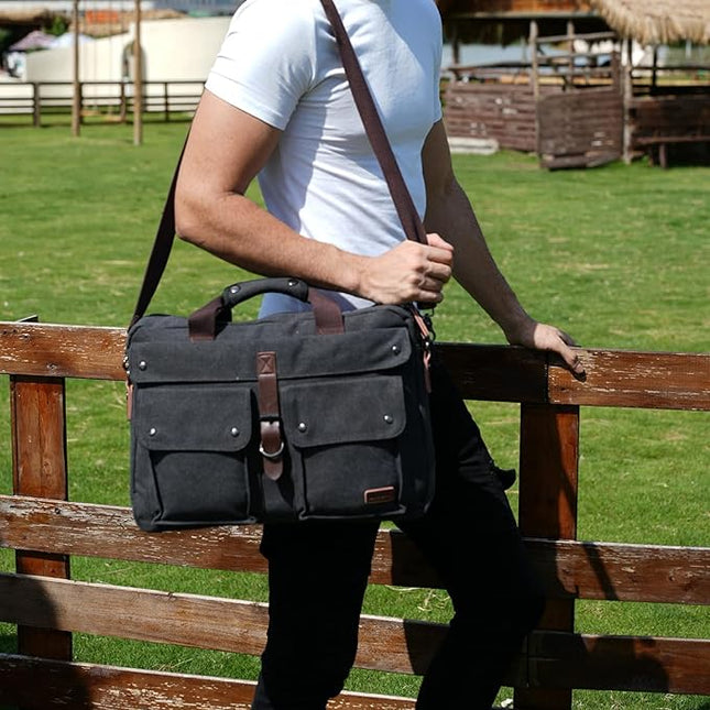 Stylish 17 inch Canvas Laptop Bag Messenger Bag Briefcase Vintage Crossbody Shoulder Bag Military Satchel for Men BC-07 | Stylish, 17 inch, Canvas, Vintage, Military