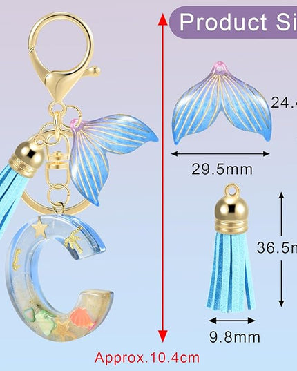 Initial letter Keychains for Women, Ocean Series Avowing Protect Earth Environment, Tassel Cute Car Keychain Initial Key Chain Keyring for Bookbag Handbag Backpack Charm Key Ring Unisex (Letter C)