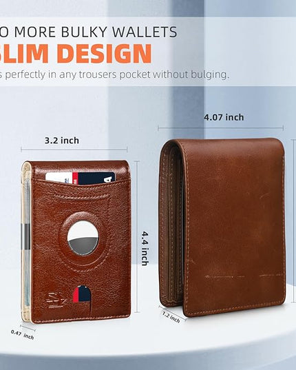 Zitahli Men's Wallets Airtag Holder Slim Rfid Leather with Gift Box