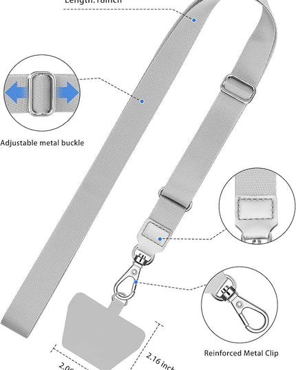 SHANSHUI Phone Lanyard, 2 Pack Phone Lanyard Strap 2 Pcs Durable Tether Tab Patches Universal Nylon Phone Neck Phone Charm Lanyard Compatible for iPhone, All Most Smartphones (Black, Grey)
