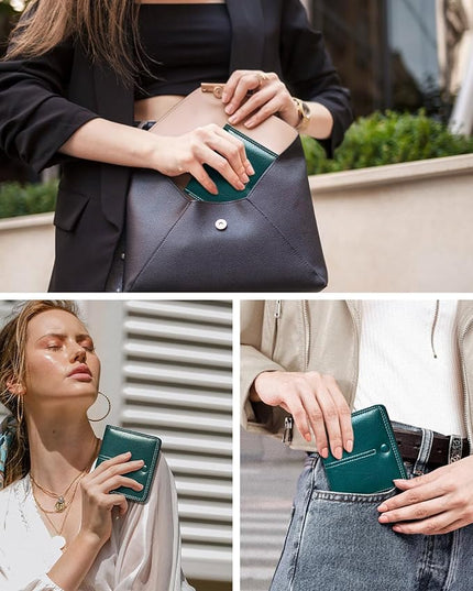 TFKGS rfid wallet women Slim Wallet for Womens wallet small wallets woman Thin Credit Card Holder for women Bifold Compact Pocket Ladies Mini Vegan Leather Blocking Green