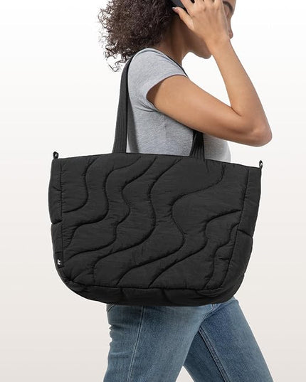 tomtoc 16-inch Puffy Laptop Tote Bag for Women 13.5L, Lightweight Puffer Work Tote with Padded Laptop Compartment for 15/16-inch MacBook, Large Capacity Tote Bag for Office, Business, Daily Essentials