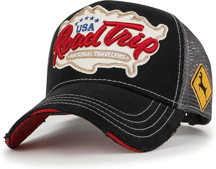 ililily Premium Road Trip Vintage Distressed Snapback Trucker Hat Baseball Cap