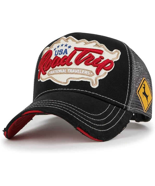 ililily Premium Road Trip Vintage Distressed Snapback Trucker Hat Baseball Cap